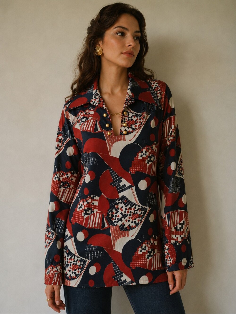🌺 Vintage 1970s Geometric Print Tunic